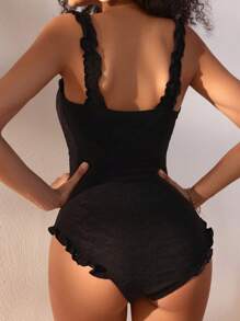 Swim Mod 鏤空褶邊前打結連體泳衣