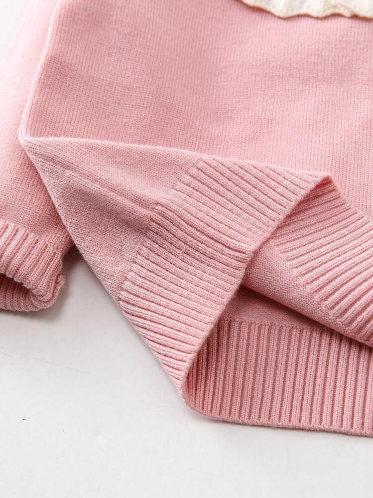 Bebé niña Jersey en contraste doblado cuello - Rosa - Añade 6
