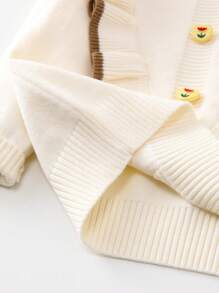 Baby Girl Ruffle Trim Mock Neck Button Detail Sweater - Apricot - View 5