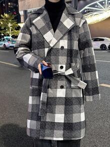 Claim Dot Men's Plaid Double-Breasted Trench Coat - Multicolor - View 3