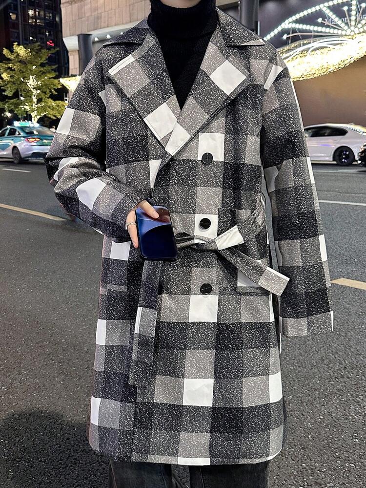 Claim Dot 男士格紋雙排扣風衣 - 彩色 - 查看 3