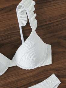 SHEIN Swim 夏季女士褶边比基尼套装 - 白色 - 查看 6