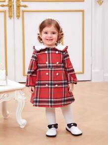 SHEIN Baby Mädchen Kleid mit Peter Pan Kragen, kariert, thermisch gefüttert, Langarm