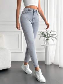 Cloudara Ladies' Solid Color Skinny Jeans - Light Grey - View 4