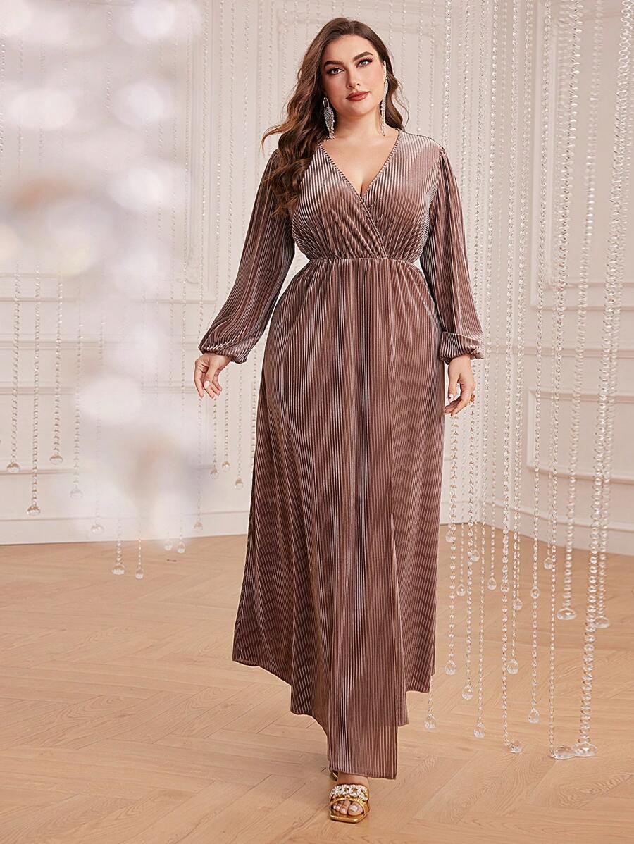 Modelyn 大碼v領燈籠袖裙 - 淺灰紫 - 查看 1