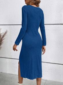 SHEIN Frenchy Vestido Con Dobladillo Con Abertura Alta Y Cuello Redondo Para Mujer