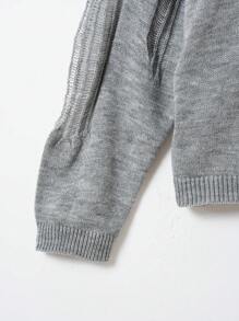 SHEIN EZwear 大碼破洞落肩袖套頭毛衣 - 灰色 - 查看 3