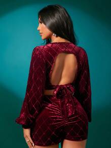 SHEIN SXY 雞心領口燈籠袖後綁帶運動衫