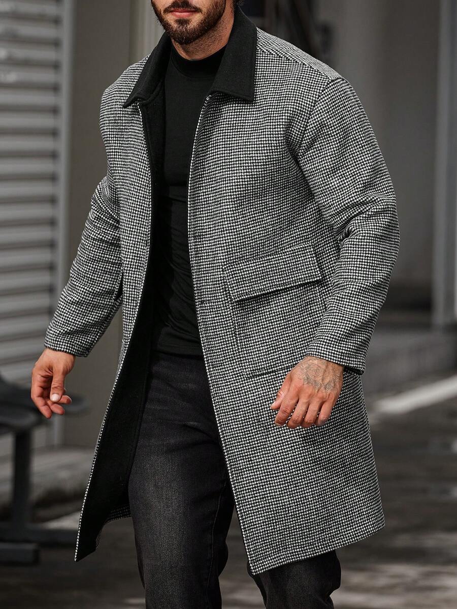 Manfinity Homme Nam Cổ áo tương phản Túi có nắp Áo khoác - Đen và trắng - Xem 1