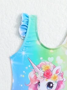 Traje De Baño Con Tirantes Y Volantes Para Bebé Niña Con Estampado De Unicornio - Multicolor - Ver 4