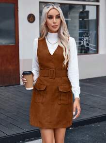 SHEIN Privé 女性無袖洋裝帶雙口袋和腰皮帶