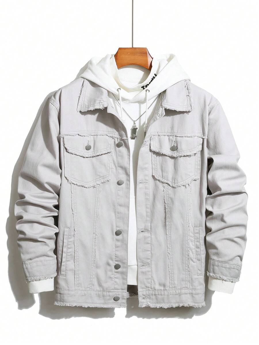 Manfinity Homme Men Plus Flap Pocket Denim Jacket Without Hoodie - Apricot - View 1