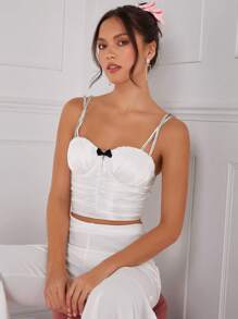 Enchnt 女士鑽飾背心褶皺上衣 - 米色 - 查看 4