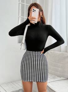 SHEIN PETITE In Houndstooth Váy bodycon - Đen và trắng - Xem 5