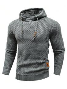 Manfinity Homme 男士素色抽繩連帽套頭毛衣 - 淺灰色 - 查看 1