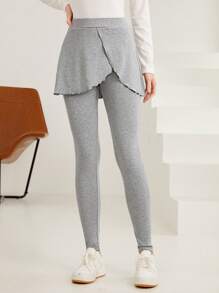Mulvari High Waist Wrap Hem 2 In 1 Leggings - Grey - View 4