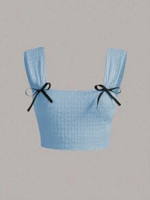 SHEIN Unity Nơ mặt trước Mùa vụ Dây đeo rộng Áo - Màu xanh lam - Xem 1