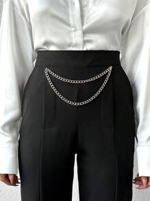 EURMUSE Chain Detail Slant Pocket Suit Pants - Black - View 4