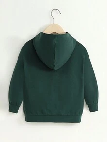 SHEIN 男童纯色袋鼠口袋卫衣 - 墨綠色 - 查看 2