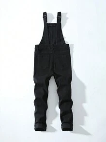 SHEIN Explorewe 男大童破洞牛仔背帶褲 - 黑色 - 查看 2