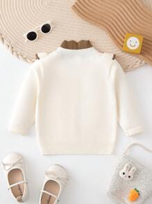 Baby Girl Ruffle Trim Mock Neck Button Detail Sweater - Apricot - View 2