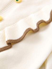 Baby Girl Ruffle Trim Mock Neck Button Detail Sweater - Apricot - View 7