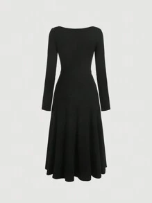 SHEIN MOD Quý cô Eo Thắt lưng Vòng cổ Đầm - màu đen - Xem 2