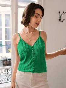 SHEIN Frenchy 素色麻花編織吊帶上衣 - 綠色 - 查看 4