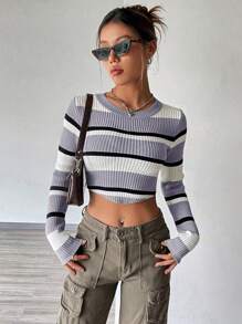 SHEIN Unity Slim Fit Striped Sweater - Multicolor - View 1