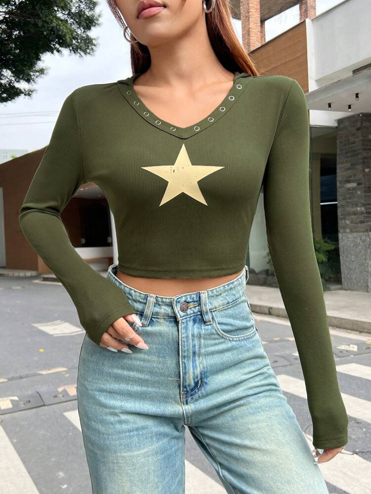 Star Print Crop Tee