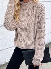 SHEIN LUNE Thả vai Áo cao cổ Áo len - Màu Khaki - Xem 5