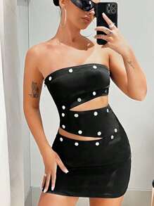 SHEIN ICON Button Detail Cut Out Tube Bodycon Dress - Black - View 5