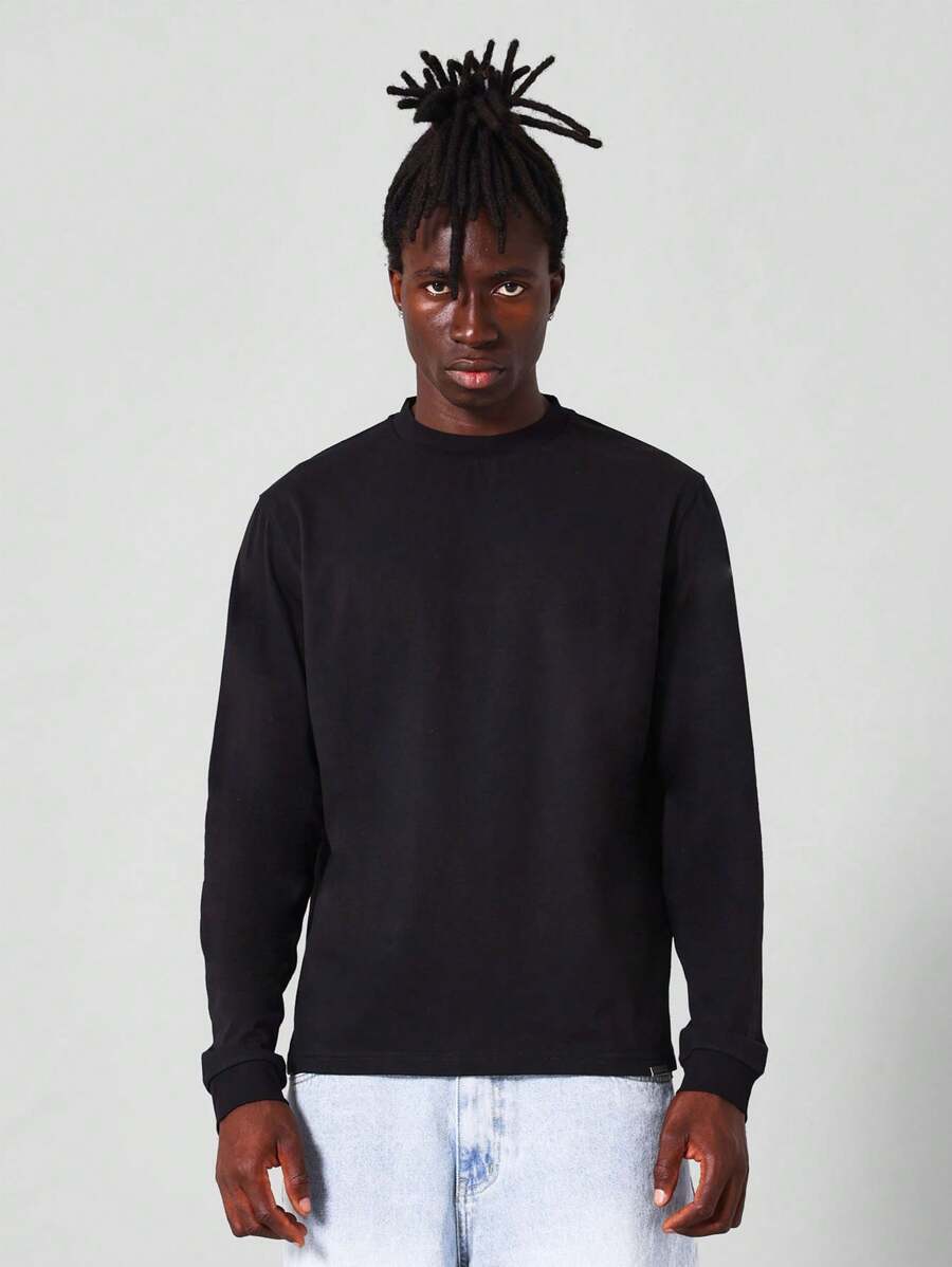 SUMWON Áo thun tay dài Essential Regular Fit - màu đen - Xem 1