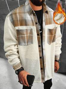 Manfinity 男士斜肩超大格子絨布襯衫外套,帶有蓋袋口袋 - 彩色 - 查看 1