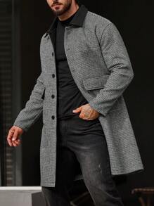 Manfinity Homme Nam Cổ áo tương phản Túi có nắp Áo khoác - Đen và trắng - Xem 7