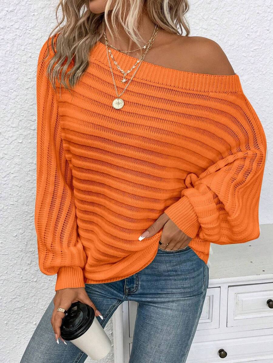 EMERY ROSE Boat Neck Batwing Sleeve Sweater,Off The Shoulder Sweater In Fall/Winter - Yellow - View 1