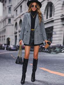 SHEIN Privé In kẻ sọc Nút đôi Áo vest - Nhiều màu - Xem 4