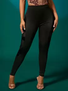 SHEIN SXY Sexy Nightclub Women'S Black Mesh Stitching High Waist High Elastic Leggings