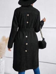 SHEIN LUNE Cổ áo Chi tiết Nút Thắt lưng áo - màu đen - Xem 6