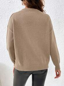 SHEIN Frenchy Màu thuần Thả vai Áo len - màu nâu - Xem 2