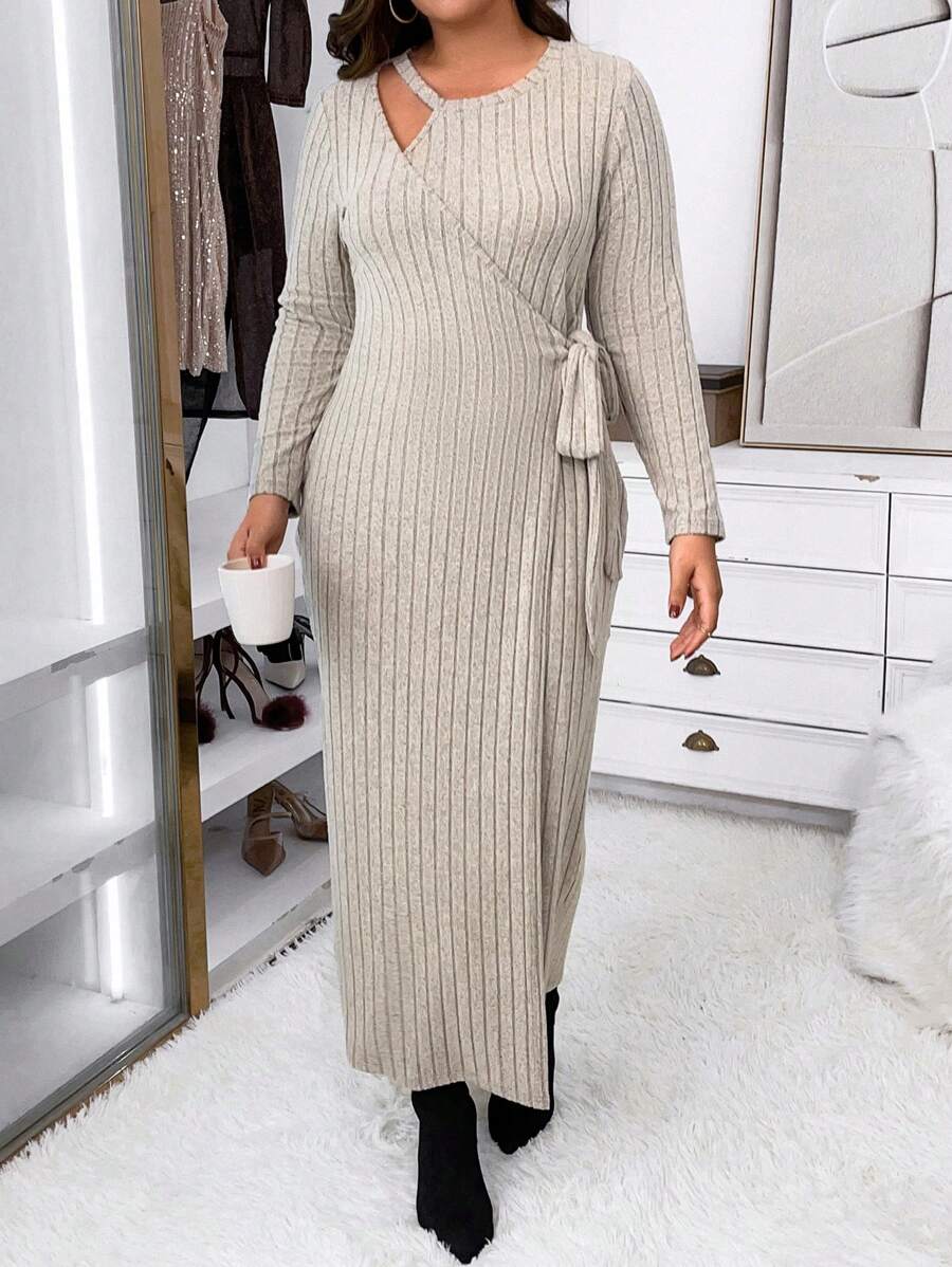 Celure Hơn Cắt ra Bọc Nút ven Đầm - Màu be - Xem 1