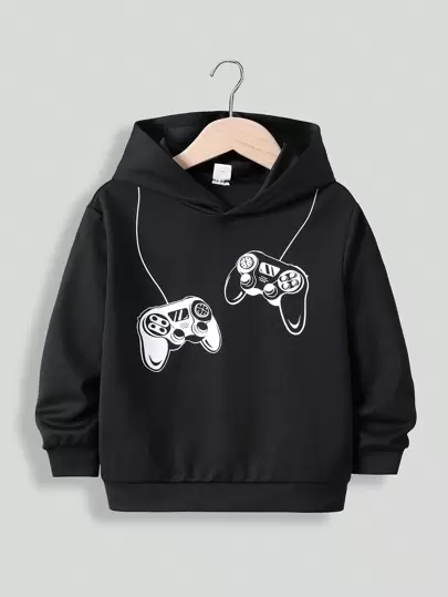 SHEIN 休闲舒适纯色长袖连帽图案男童卫衣