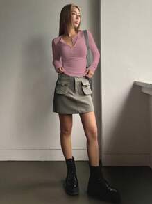 DAZY Half Button Ribbed Knit Tee,Fall Clothes