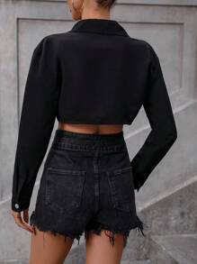 SHEIN Essnce Viền rìa Áo Jacket Crop - màu đen - Xem 2