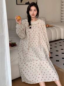 DAZY In hoa Ditsy Viền Lace tương phản Đầm ngủ - màu xanh lá - Xem 7