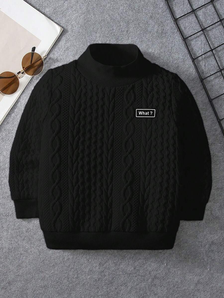 SHEIN Young Boy Fitted Sports Heathered Letter Graphic Mock Neck Sweatshirt - Black - View 1