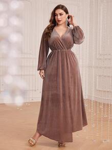 Modelyn 大碼v領燈籠袖裙 - 淺灰紫 - 查看 6