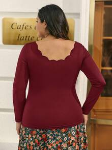 SHEIN Frenchy Áo thun Plus size Sò điệp màu trơn Giải trí - Màu Đỏ Sâu - Xem 2