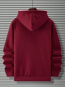 Manfinity Hypemode 男士拉鏈開襟抽繩加絨內裏連帽衫不帶T恤 - 酒紅色 - 查看 2