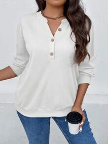SHEIN LUNE Plus Half Button Sweatshirt - White - View 1